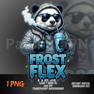 Frost Flex Panda PNG | Cool Panda Hip Hop Clipart | Bling Streetwear Graphic for Shirts | Urban Chill Design | Transparent Background