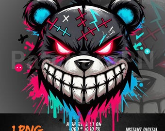 Miś Graffiti PNG | Clipart z niedźwiedziem gangsta | Sztuka niedźwiedzia w stylu hip-hopowym i streetwearowym | Sublimacja PNG na koszulki, bluzy z kapturem, transfery DTF