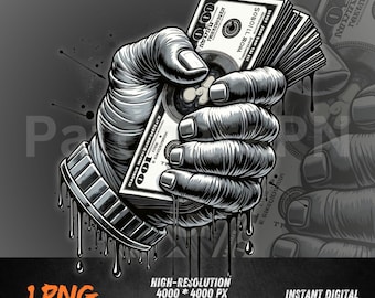 Money Hand PNG Graffiti Clipart for DTF , Sublimation | Gangsta Cash Stack Art for T-Shirt & Hoodie Printing