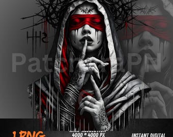 Dark Gothic Hooded Woman PNG | Graffiti Style Red Blindfold Art for Streetwear & DTF Designs