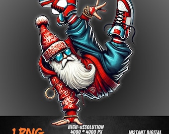 Breakdancing Santa PNG | Hip-Hop Christmas Santa Clipart | Cool Santa Digital Download for Sublimation & Apparel Design
