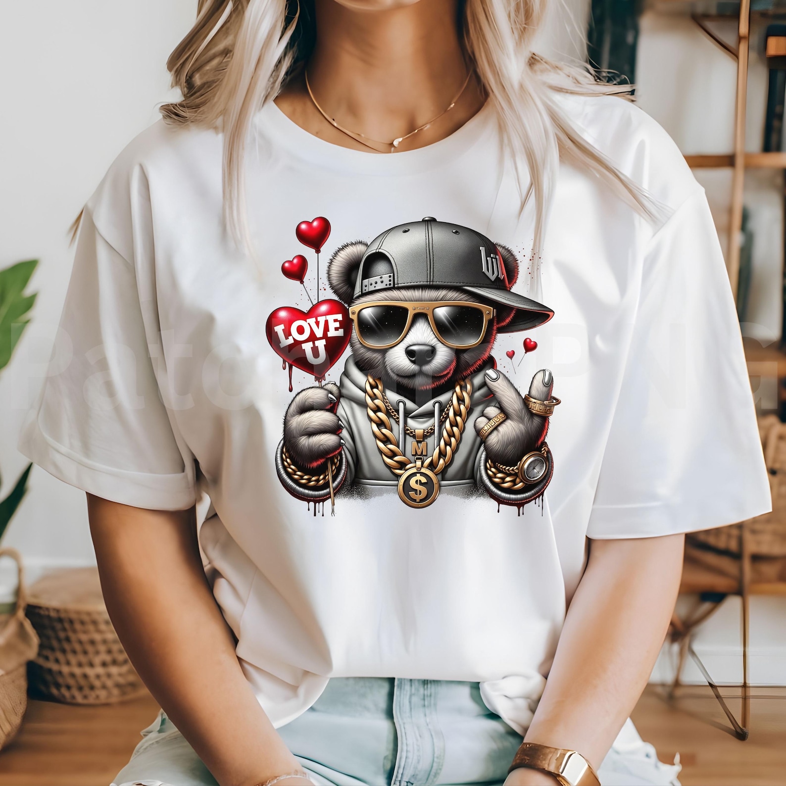 Hip Hop Teddy Bear Love U PNG Graffiti Valentine Streetwear Design for ...