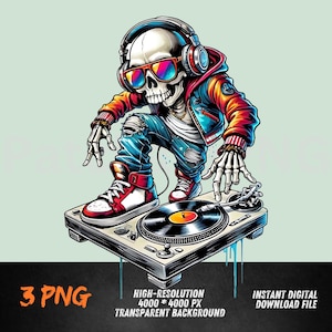 DJ Skeleton PNG | Turntable Skull Clipart with Headphones | Hip Hop  Skull Design | Music Lover Sublimation PNG | Street Style Art