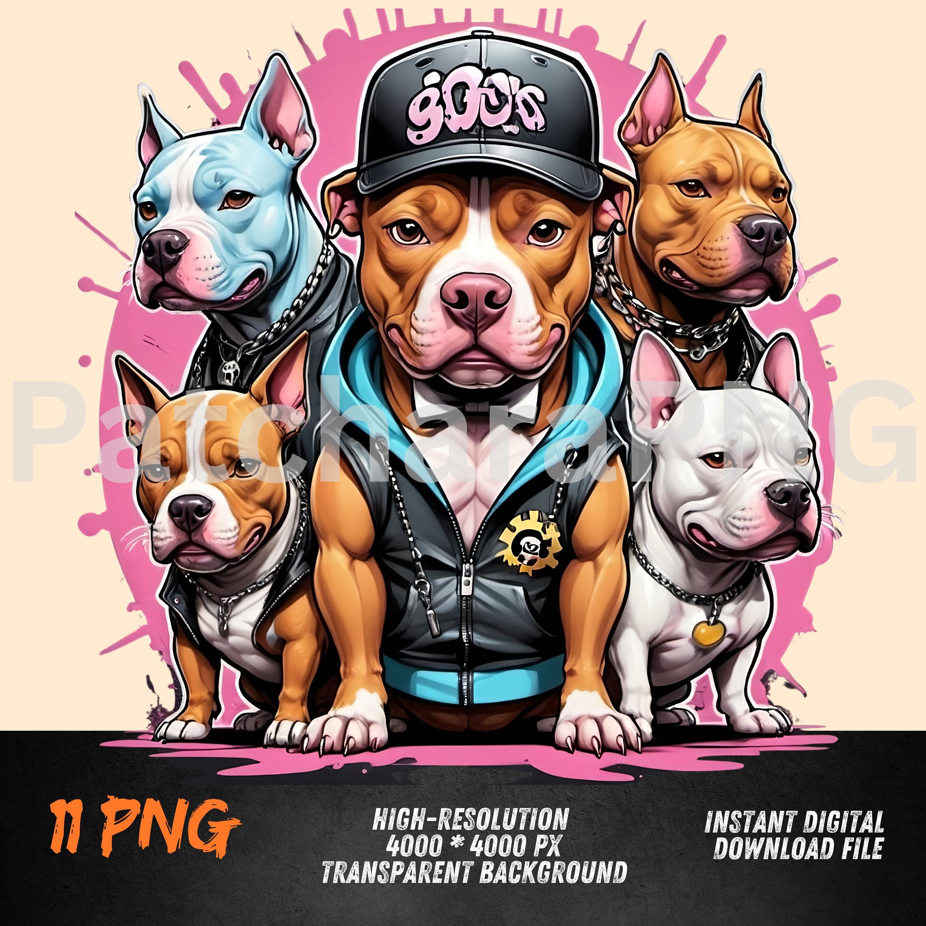 Gangsta Pitbull PNG | Pitbull Clipart With Pack in Hoodies and