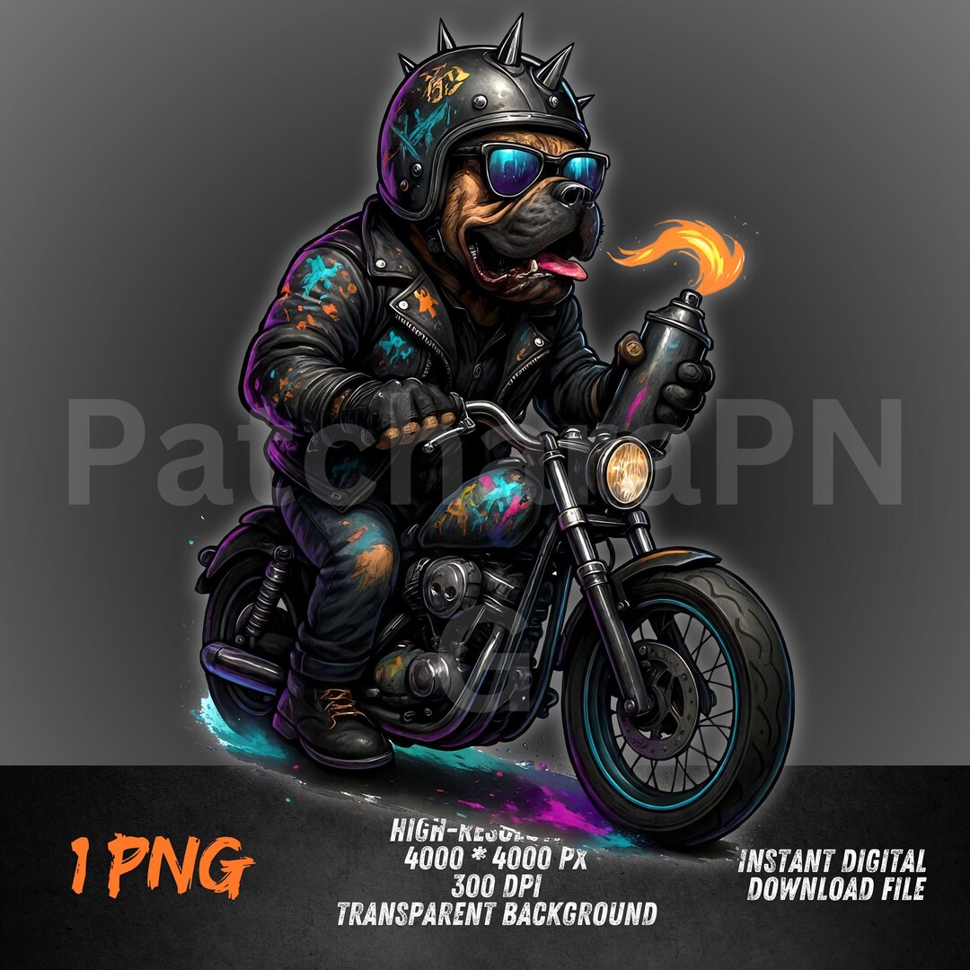 Biker Bulldog PNG | Street Dog Clipart on Motorcycle With Fire Exhaust ...