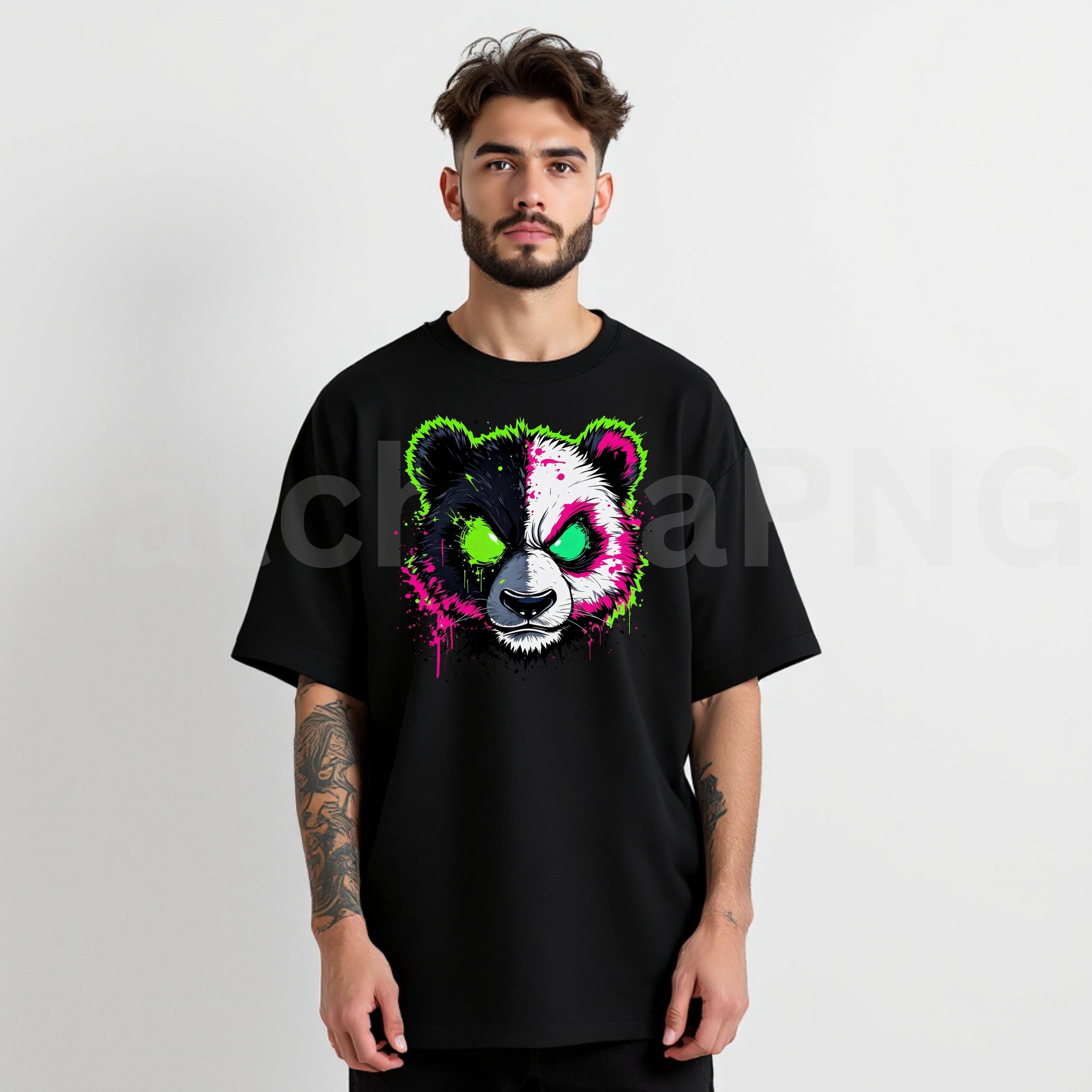 新品 FAV Neon Graffiti TEE SHIRT Black L 他 Savage Panda PNG | Graffiti Panda Clipart With Split Face and Neon