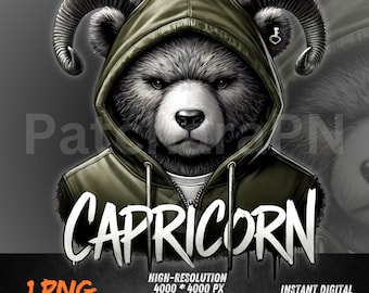 zodiac png clipart , Capricorn Zodiac PNG | Graffiti Bear Astrology Clipart | Sublimation, DTF Transfer, Capricorn Birthday  png