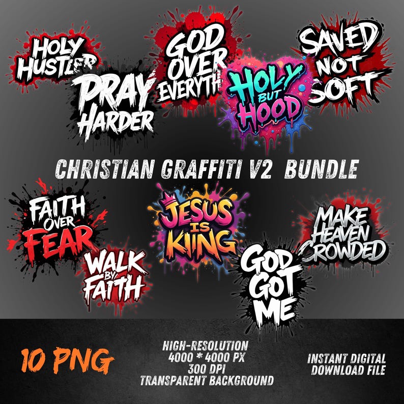Christian Graffiti V2 PNG-bundel 10 ontwerpen – Faith Streetwear ...