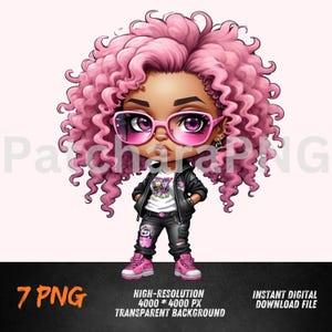 Graffiti Multicolored Curly Hair Girl Clipart Digital Download, Pastel Colors Hip-Hop Girl Art for T-Shirts, Hoodies, Apparel Design