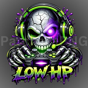 skull gaming , Gaming Skull PNG Neon Drip Headset Controller Dark Graffiti Clipart image 2