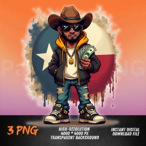 Texas Hip-Hop Cowboy - Urban Streetwear Graphic Tee Design | Dallas Swag Digital Art