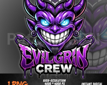 Evil Grin Crew PNG | Gothic Demon Face Sublimation Design | Halloween Devil Grin Digital Download