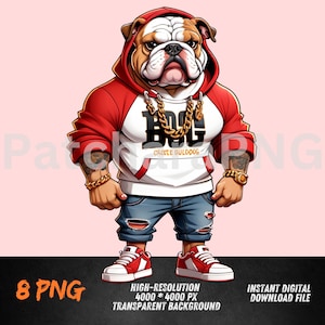 Gangsta Bulldog Digital Art - Cool Cartoon Dog in Streetwear for Hip-Hop Decor & Clothing