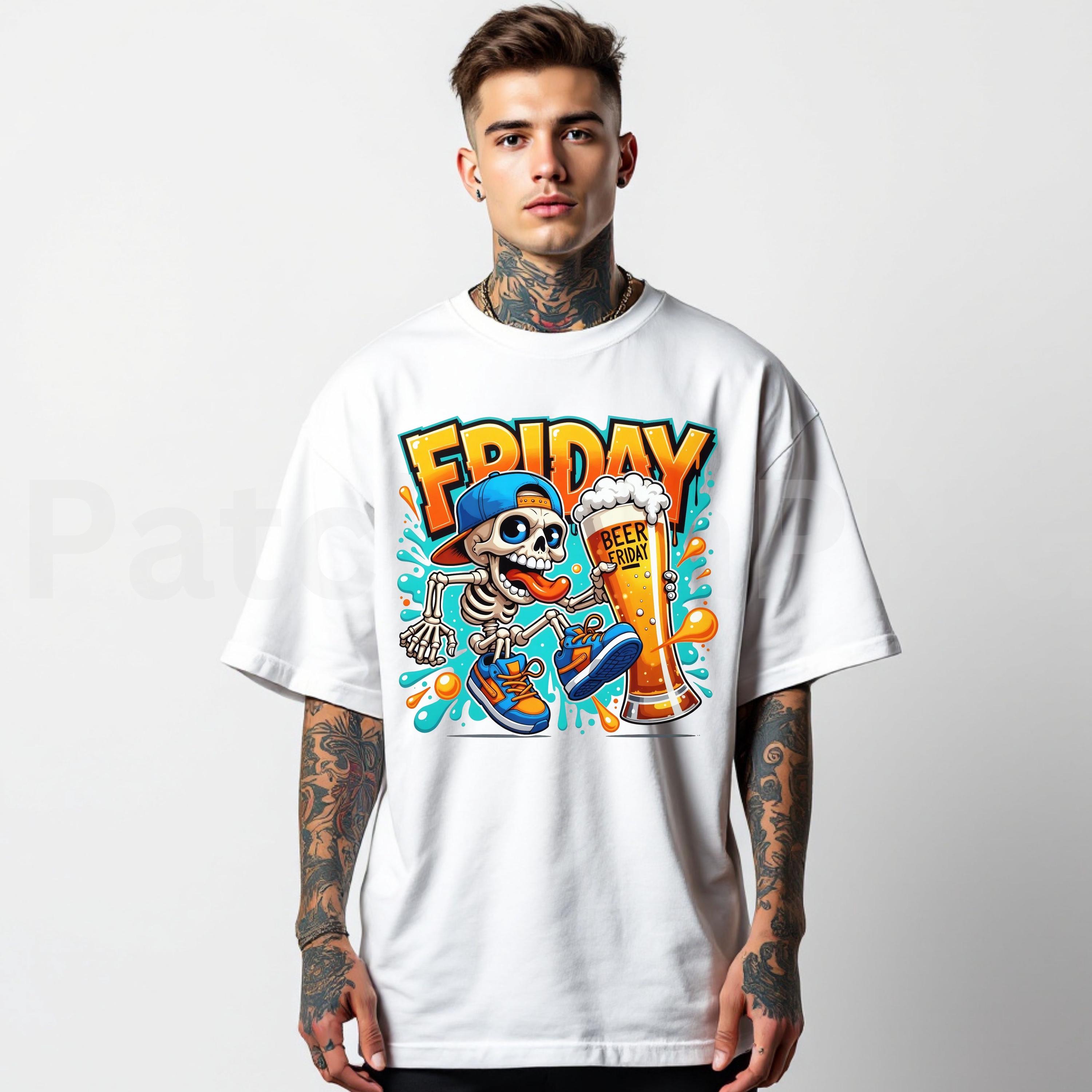 Skeleton Friday Streetwear Design, Beer Friday Skeleton PNG | Funny Skull With Beer ...