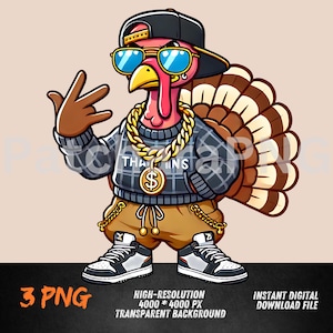 Hip-Hop Turkey PNG | Cool Thanksgiving Cartoon Character | Digital Download for T-Shirts & Decor