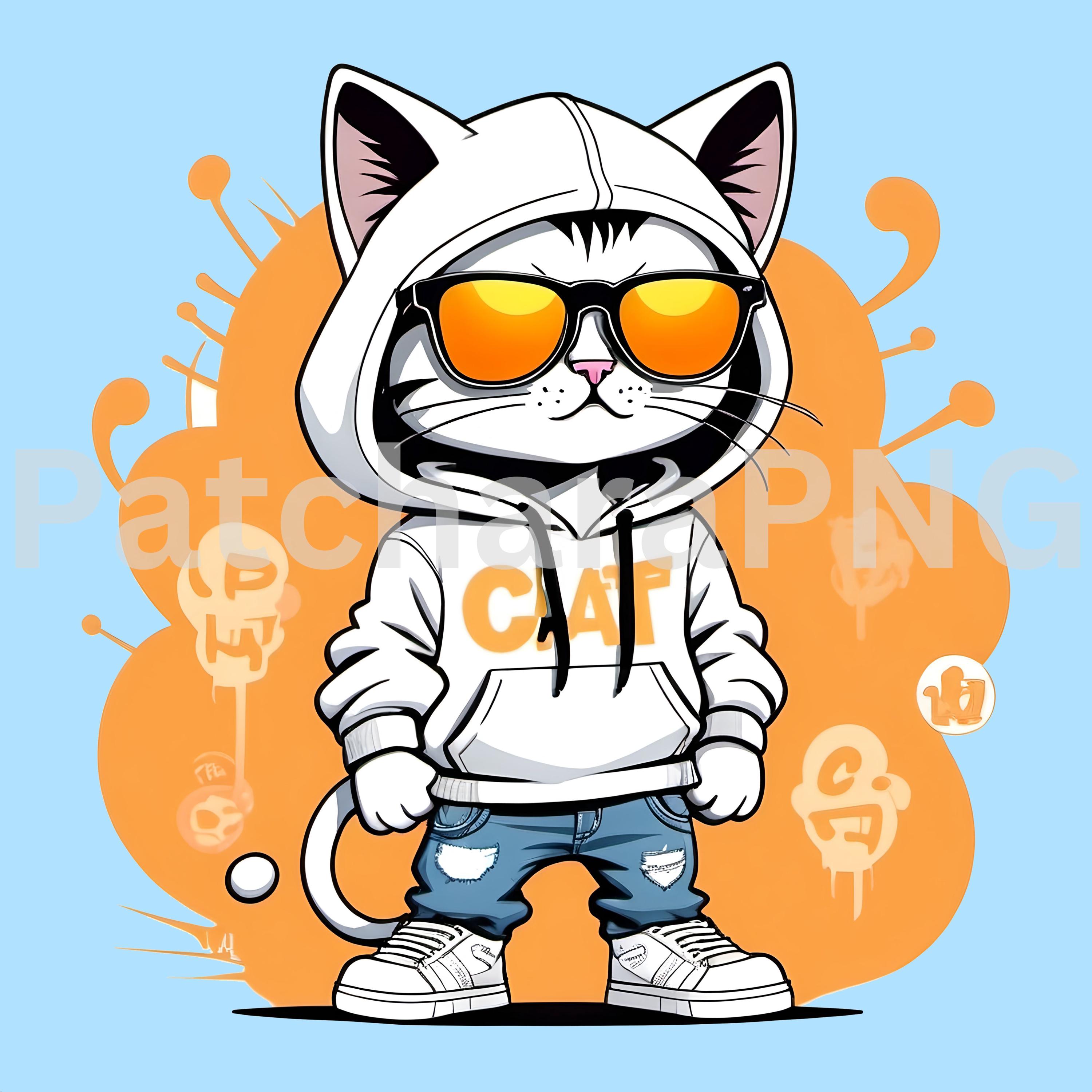 Cool Cat PNG | Cat Clipart in White Hoodie and Shades | Urban Street ...
