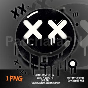 Graffiti Smile Face PNG | Dripping X Eyes Clipart for Streetwear | Urban Grunge Sublimation Art | Dark Aesthetic PNG | Edgy Digital Download
