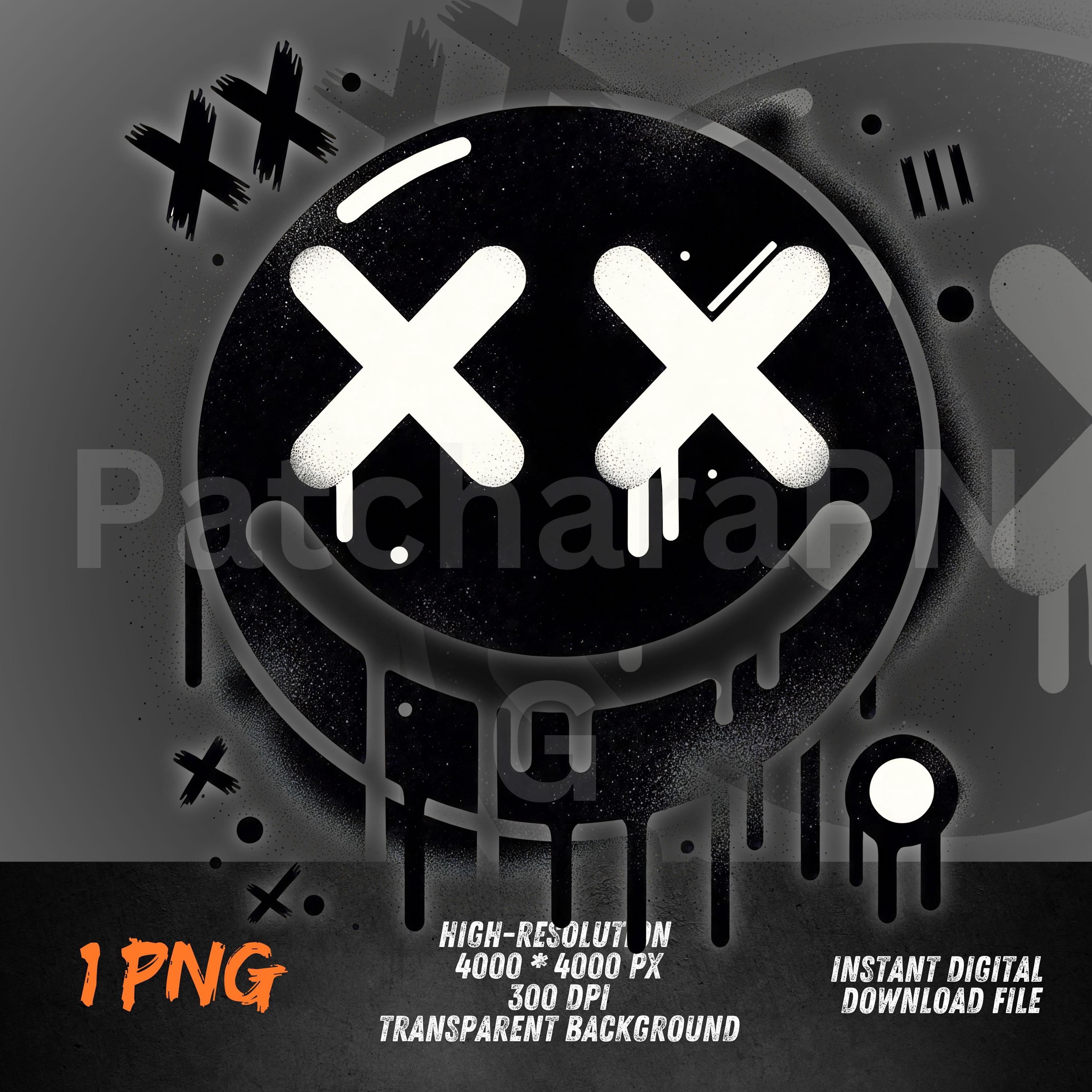 グラフィティスマイルフェイスPNG | ストリートウェア向け滴るX目