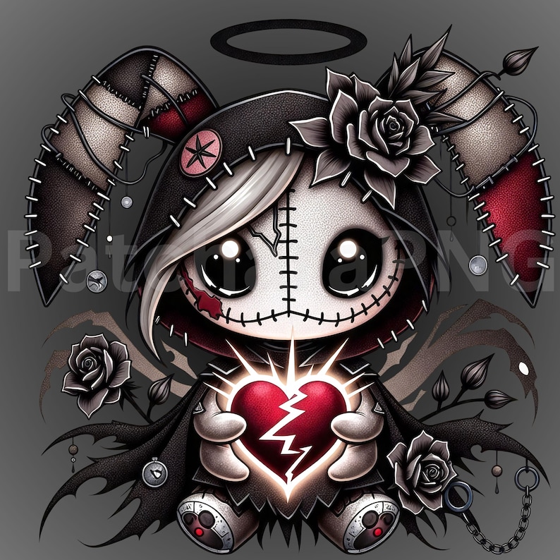 Gothic Sad Bunny PNG Bundle | Broken Heart Emo Rabbit Clipart for ...