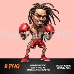 Cartoon Boxer with Dreadlocks Graffiti Art | Dynamic Full-Body Pose, Vibrant Colors | High-Res Digital Art Print