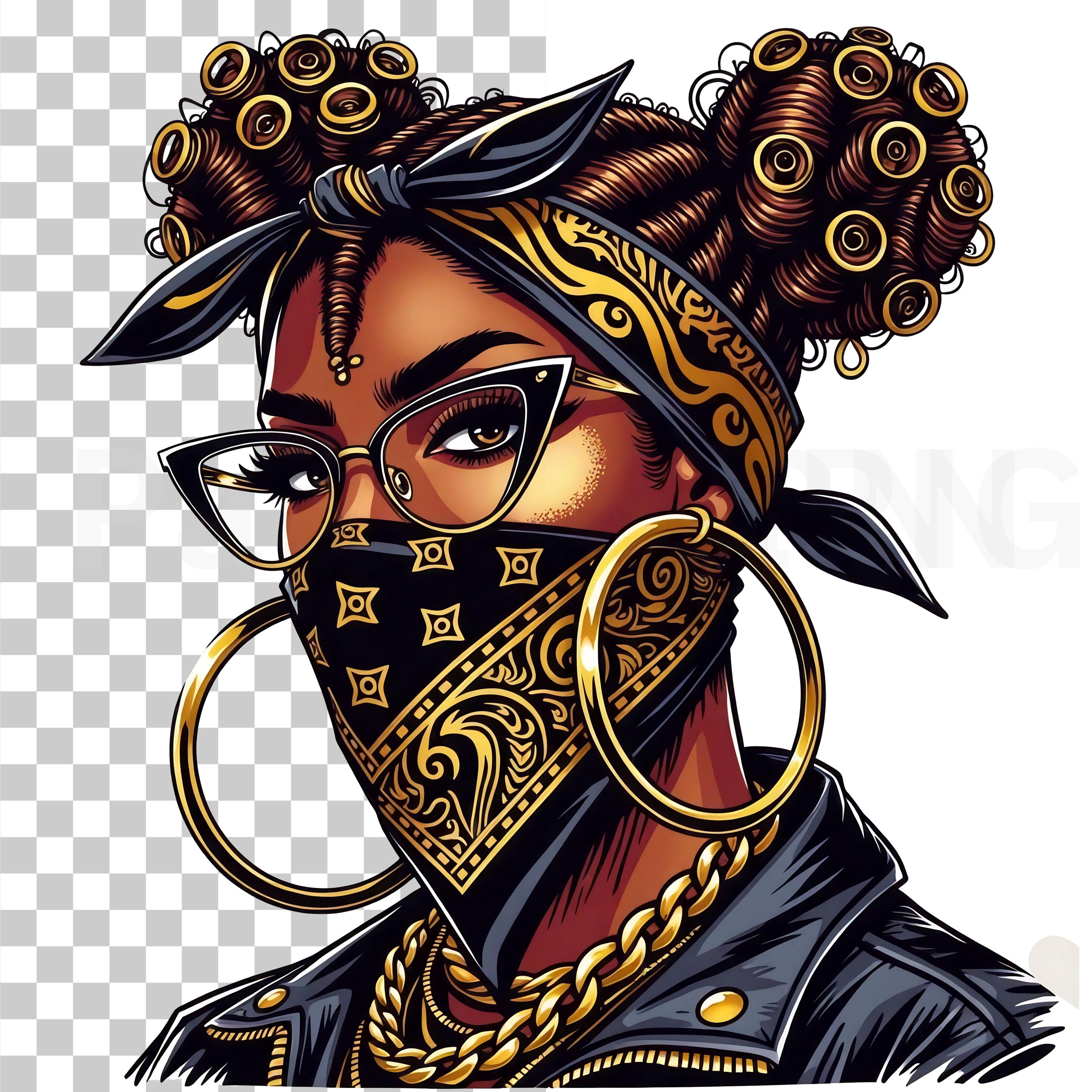 Gangsta Girl PNG | Black Woman Hip-hop Clipart With Gold Bandana