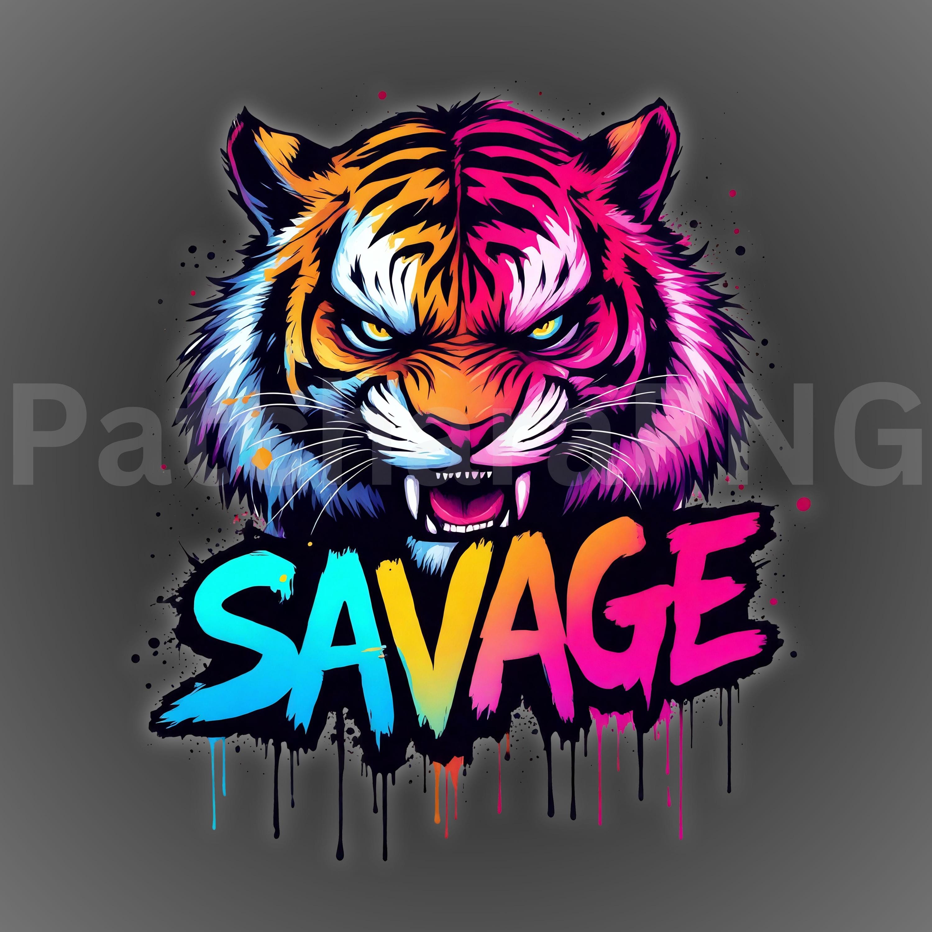 獰猛な虎 PNG | ネオングラフィティ虎クリップアート | 獰猛な