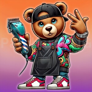 Barber Teddy Bear Clipart | Hip-hop Barber Shop PNG | Trendy Streetwear ...