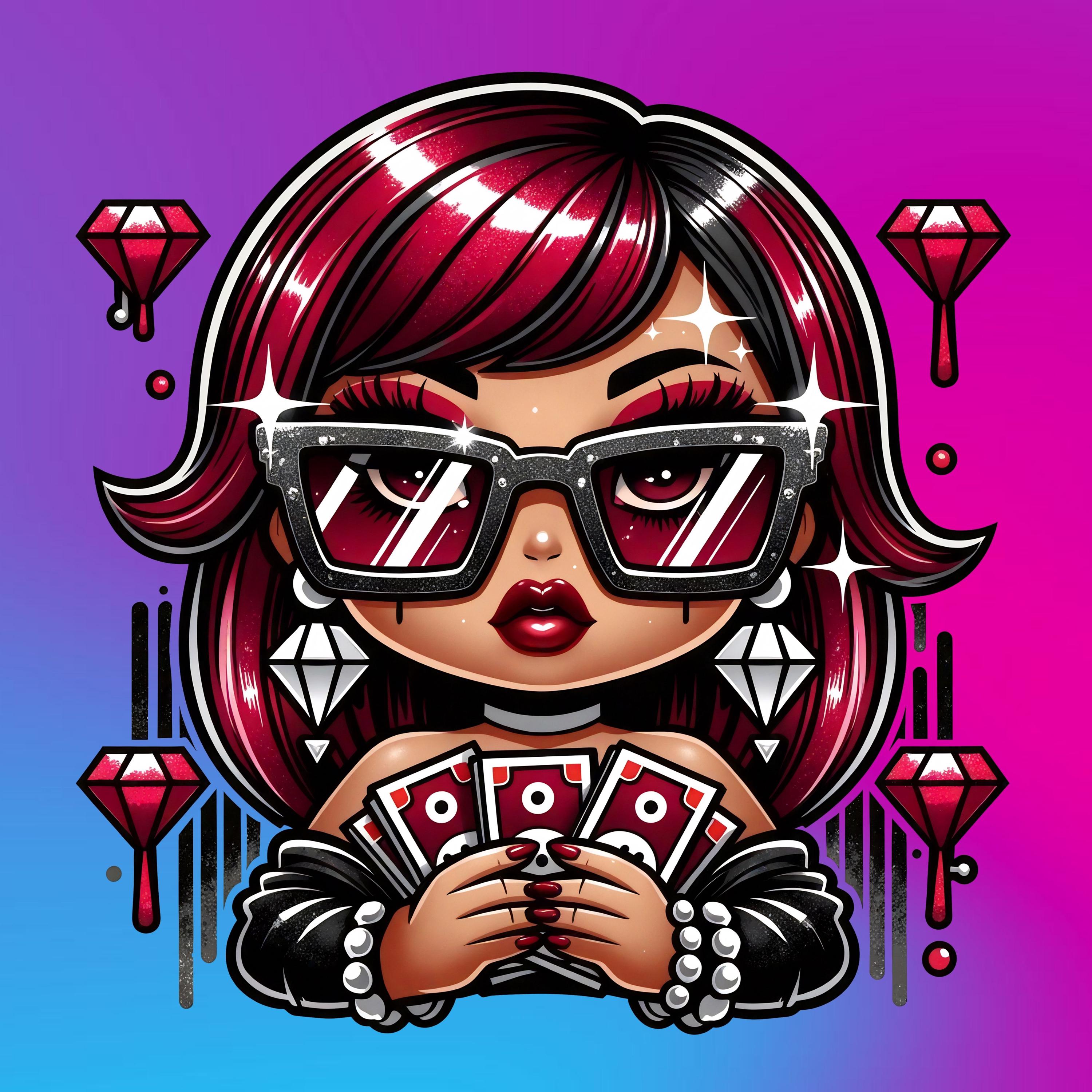 Goth Glam Money Girl Clipart PNG | Dark Red Baddie With Cash | Gothic ...