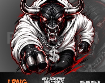 Hip Hop Bull PNG, Gangster Bull Graphic, Streetwear Animal Sublimation Design, Urban DTF Shirt Print Download