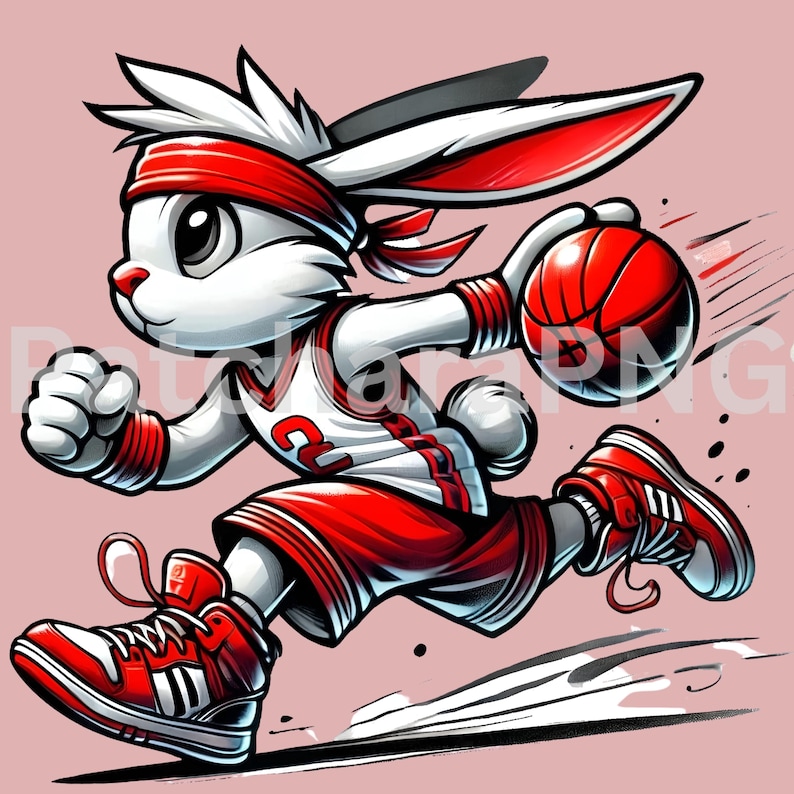 Basketball Bunny Cartoon Clipart - Hip Hop Sports Rabbit in Red Jersey ...