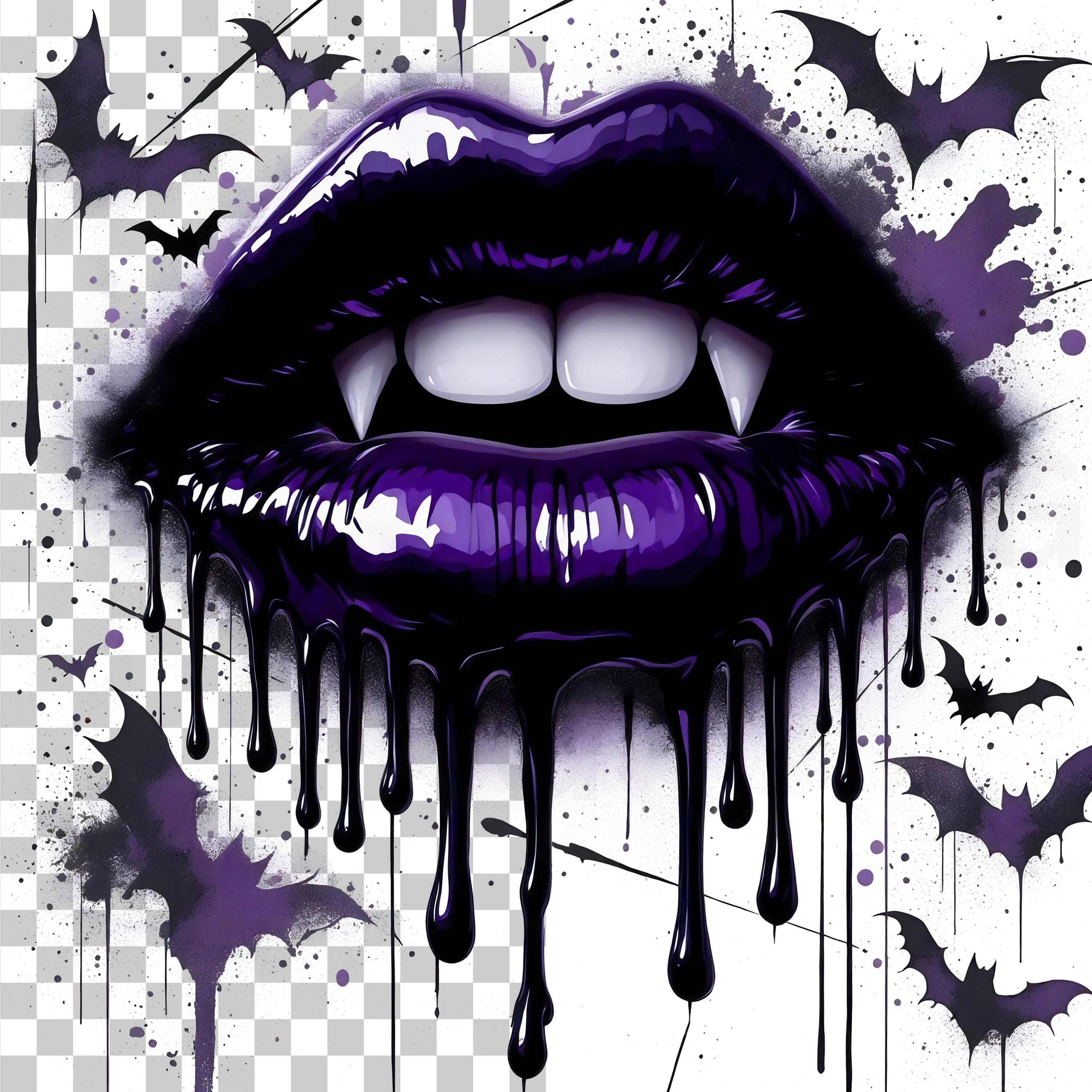 Vampire Drip Vampire Lips PNG Purple Drip | Gothic Graffiti Mouth Design for DTF ...