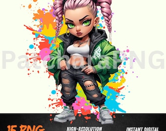 Graffiti Rainbow Braided Hair Girl Clipart, Pastel Colors, T-Shirts, Digital Download  – hiphop girl Art for T-Shirts Hoodies and More
