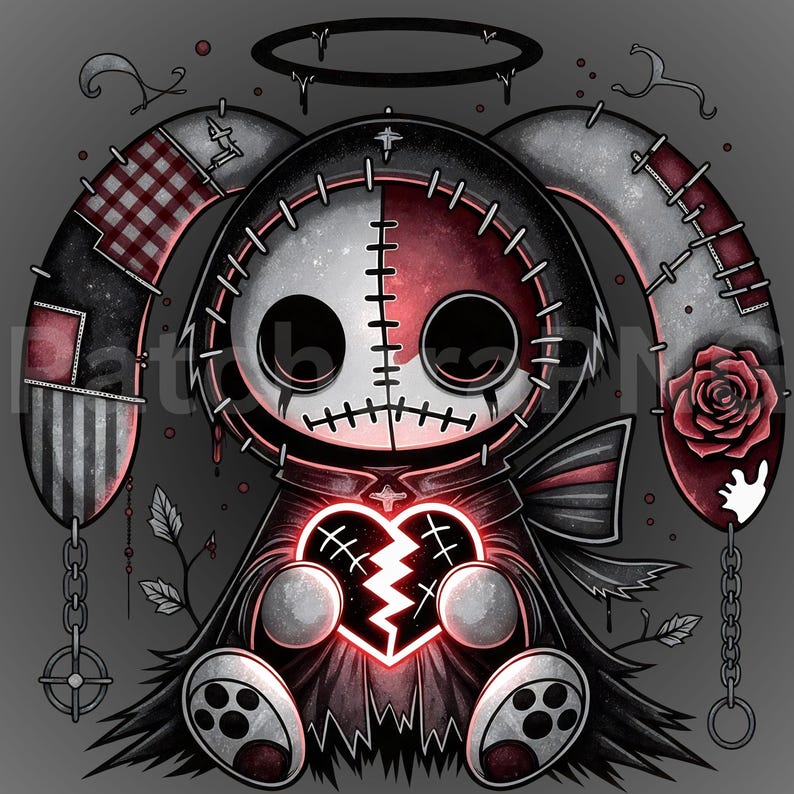 Gothic Sad Bunny PNG Bundle | Broken Heart Emo Rabbit Clipart for ...