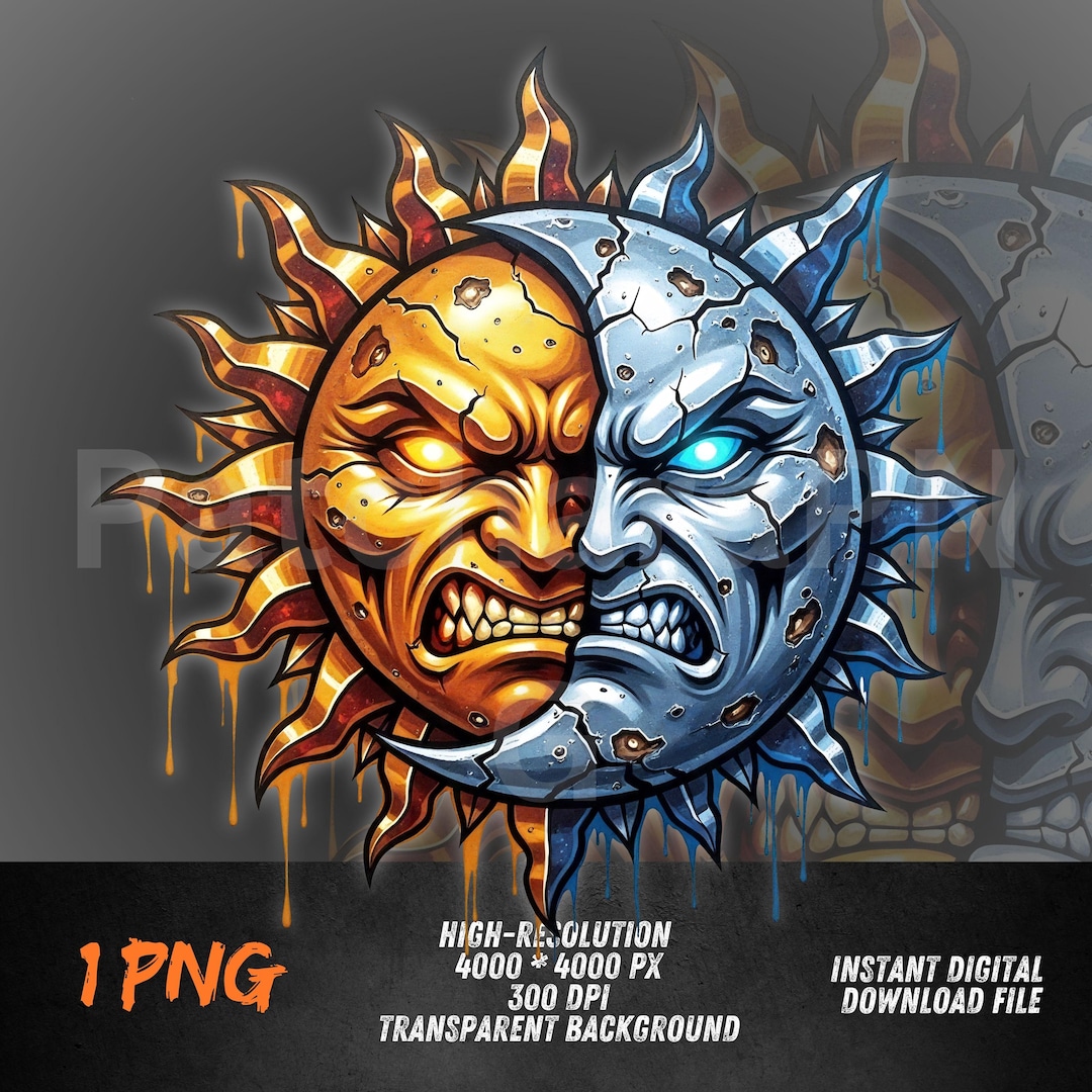 Astrology PNG , Sun Moon Face PNG Dual Element Fire Ice Gothic Art - Etsy