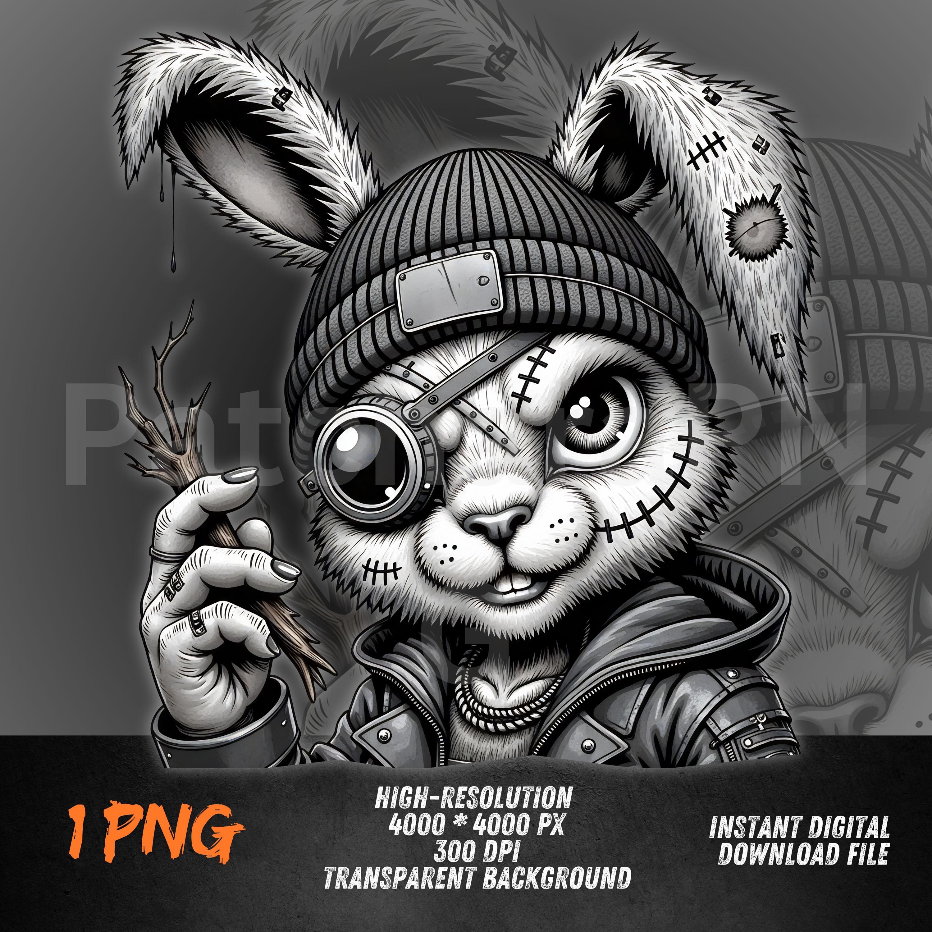 Creepy Bunny PNG | Dark Bunny Clipart With Beanie | Gothic Rabbit Art ...