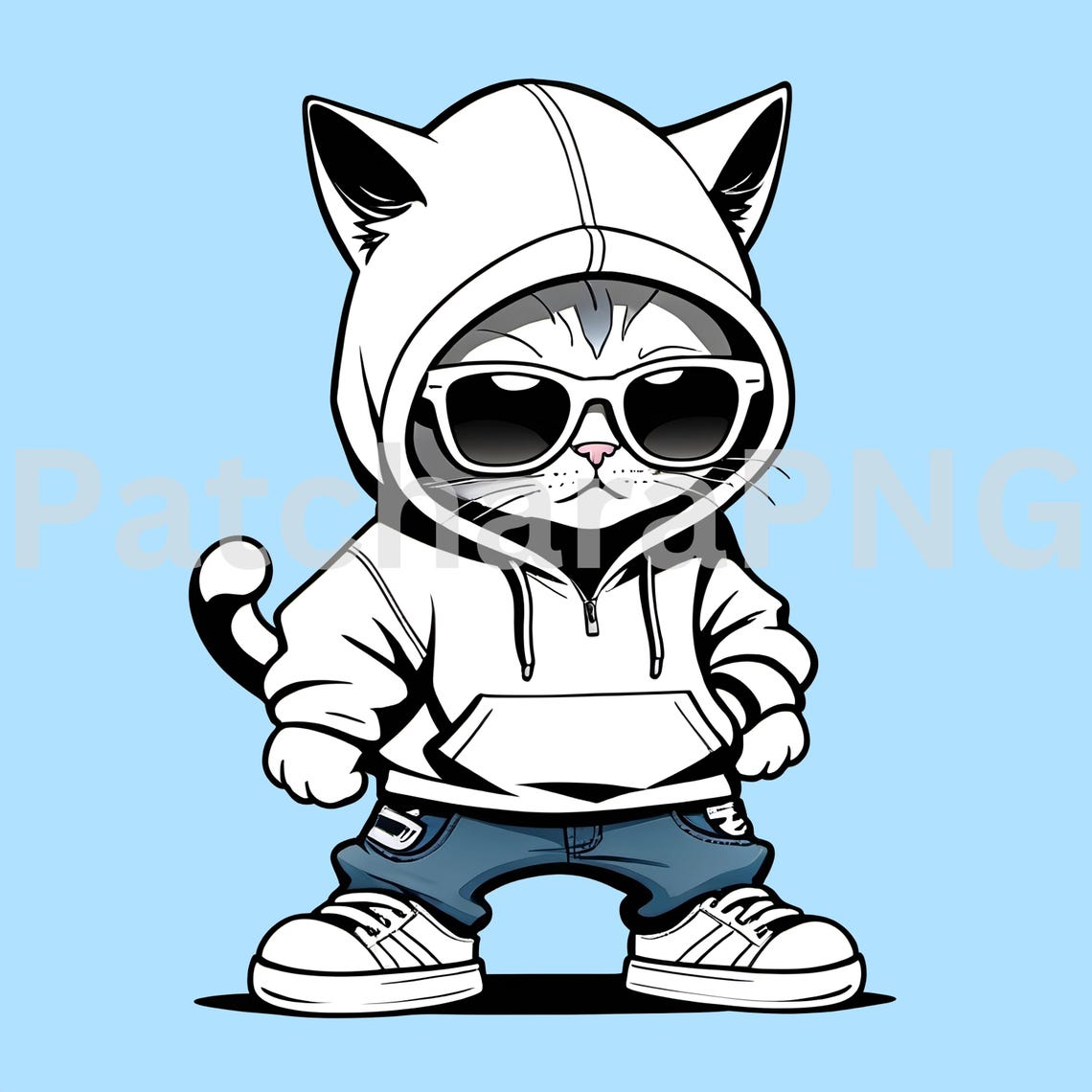 Cool Cat PNG | Cat Clipart in White Hoodie and Shades | Urban Street ...