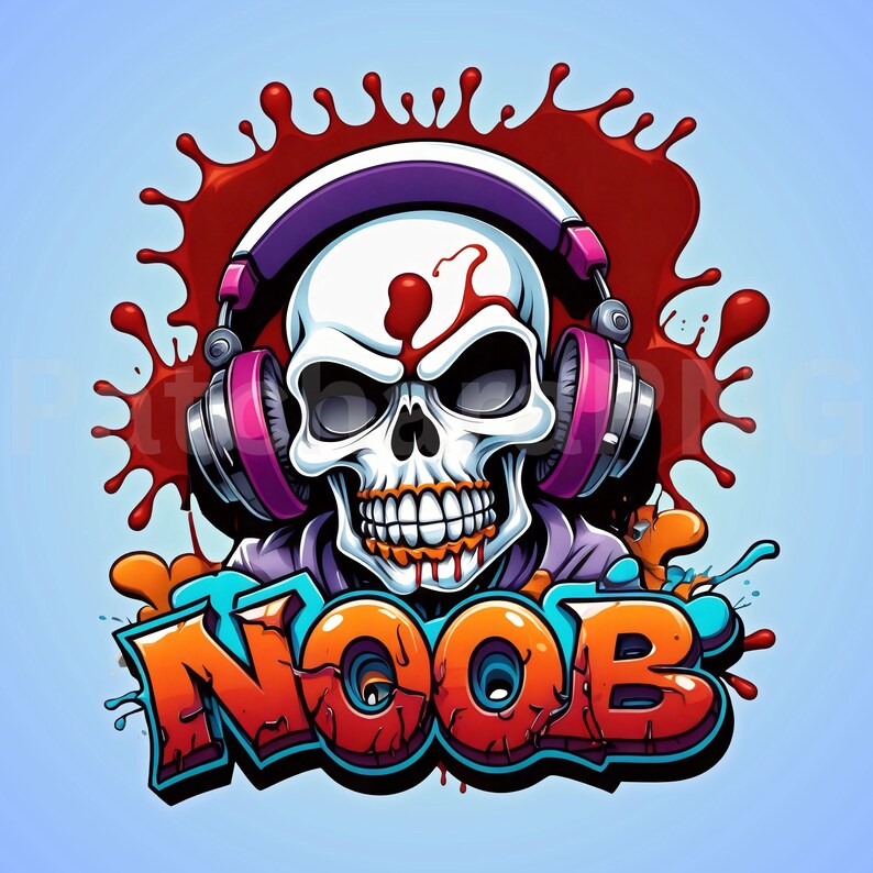 Noob Skull PNG | Funny Skull Clipart With Headphones | Gam…