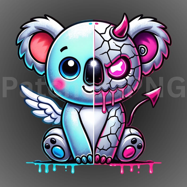 Creepy Cute Angel Devil Koala PNG – Neon Graffiti Cute Cyber Clipart ...