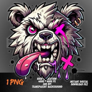 Evil Panda PNG | Creepy Cute Animal Clipart | Punk Goth Panda Design | Sublimation for Shirts | Digital High-Res Art