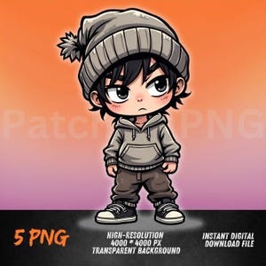 Chibi Streetwear Boy PNG | Cute Urban Hoodie Kid Clipart | Kawaii Digital Download for T-Shirts & Stickers