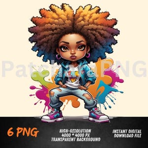 Graffiti Afro Hair Girl Clipart Digital Download Hip Hop Girl Art Pastel Colors for T-Shirts Hoodies Prints
