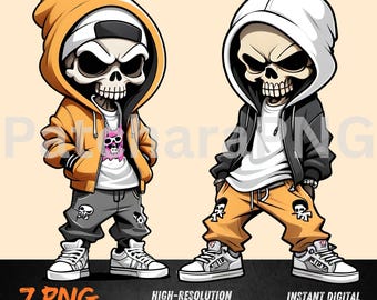 Hooded Skeleton PNG | Skull Streetwear Clipart for DTF, Sublimation, Graffiti Shirt Designs