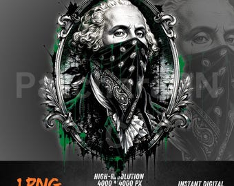 George Washington PNG, Gangster Portrait Digital Download for T Shirt Design, Graffiti Streetwear Sublimation DTF PNG