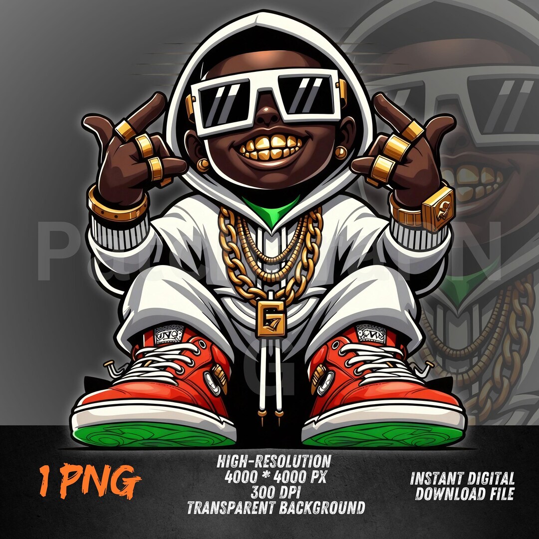Kid Rapper Png Hip Hop Kid PNG | Urban Streetwear Clipart | Rap Style Gold Chains Art ...