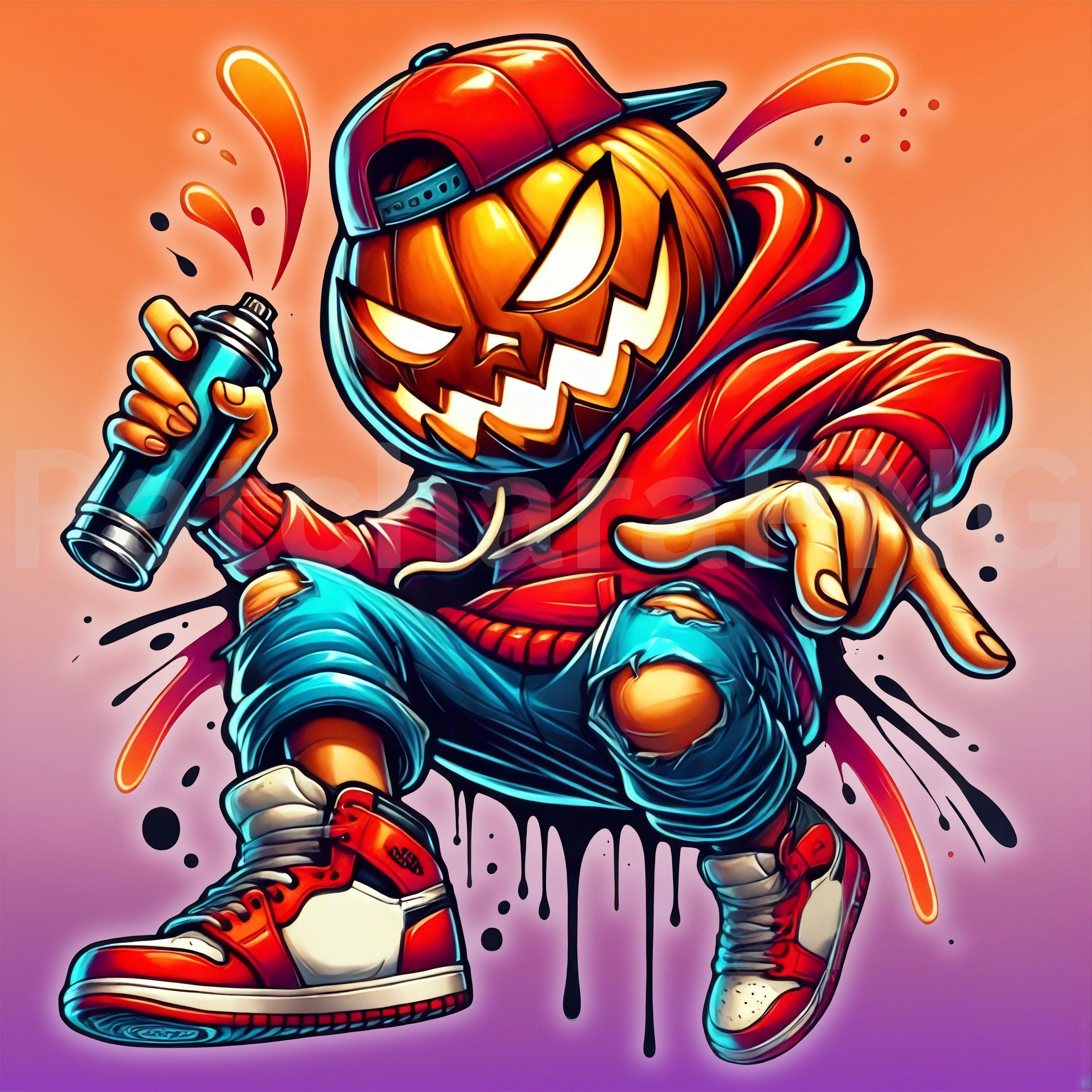 グラフィティ パンプキンヘッド PNG | 都会的なハロウィン スプレー