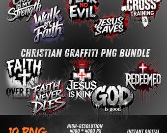 Pacchetto PNG di graffiti cristiani: citazioni sulla fede, Gesù salva, arte della croce per stampa a sublimazione e DTF