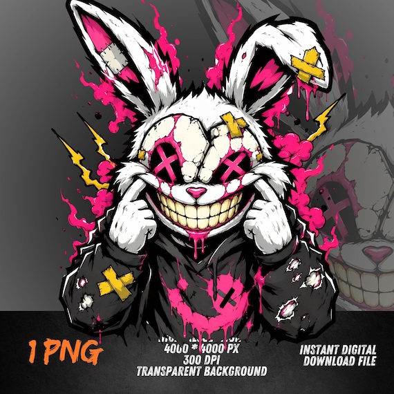 Chaos Bunny Streetwear Graphic PNG, Broken Mascot Graffiti Art
