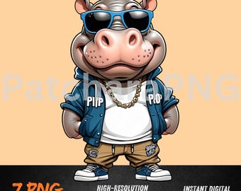 Cool Hippo PNG | Hip Hop Hippo Clipart With Shades and Jacket