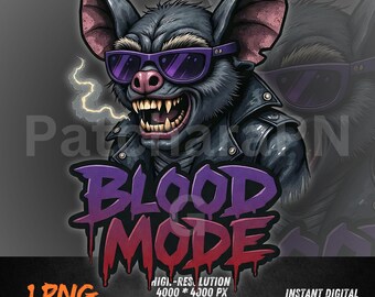 Blood Mode Bat PNG | Vampire Bat Halloween Sublimation Design | Gothic Rock Metal Digital Download