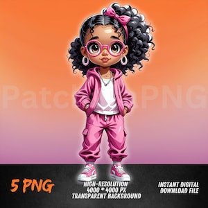 Hip Hop Girl png, Cute Little Girl Graffiti PNG for DTF & Sublimation, Pink Tracksuit PNG, High-Res Commercial Use